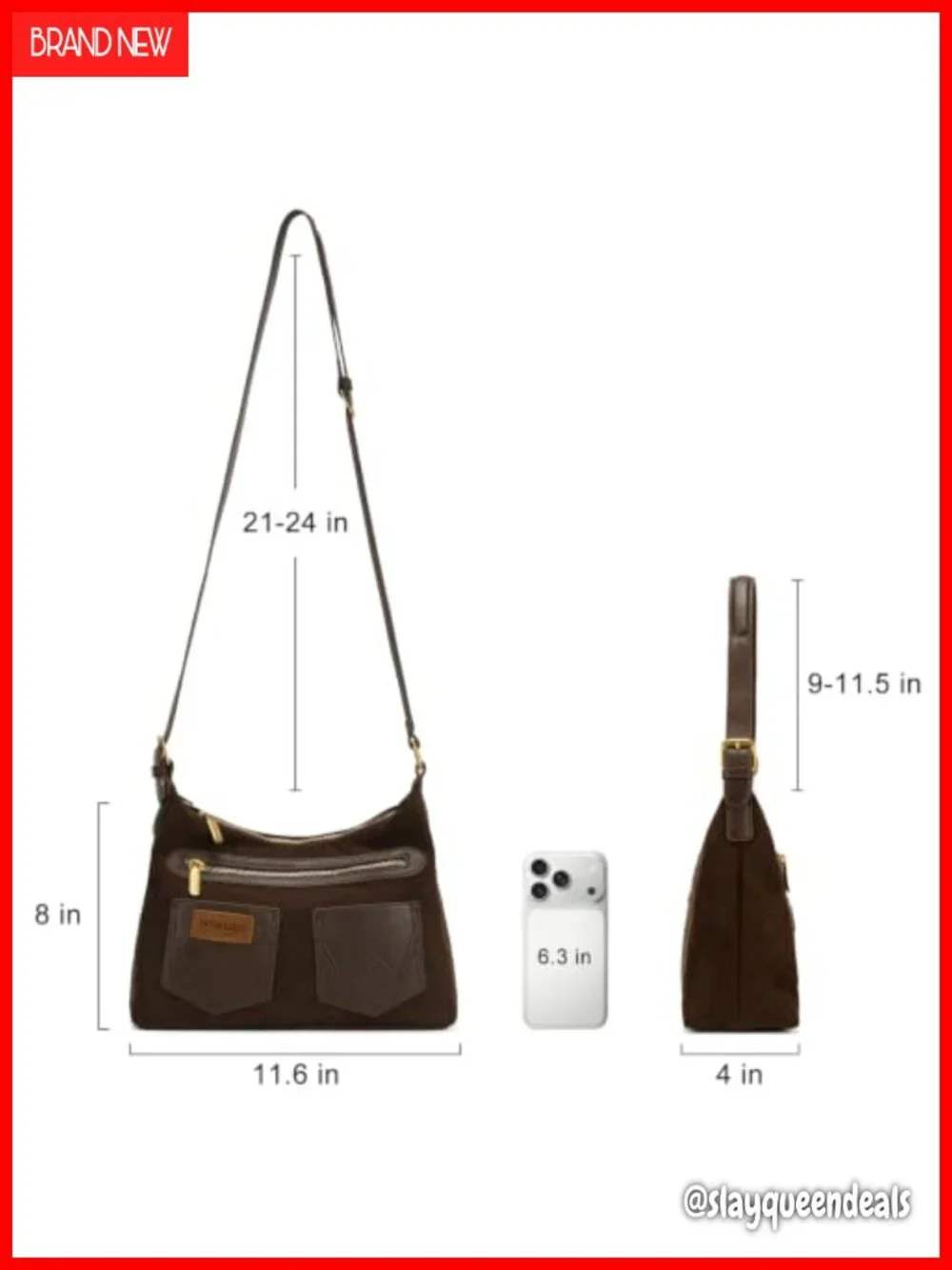 Faux Suede Slouchy Hobo Bag with Adjustable Crossbody Strap